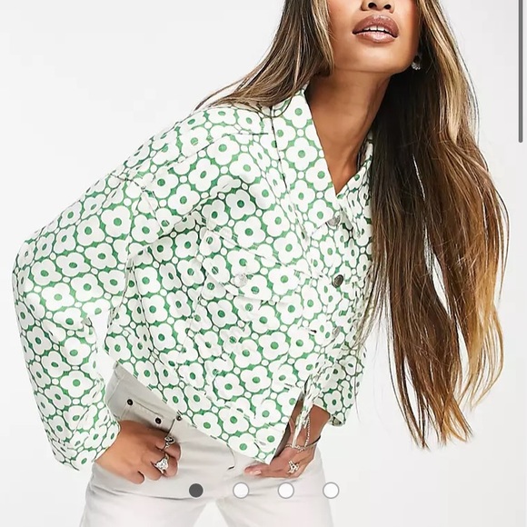 NWT! Bolongaro Oversize Sierra Printed Denim Jacket in Green and White Size L✨ - Picture 2 of 6
